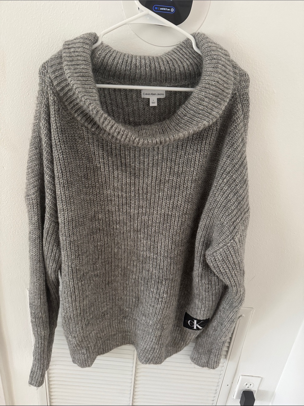 Calvin Klein Heather Gray Ribbed Funnel Neck Sweater